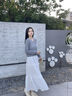 尚靜甜美少女感三件套25年秋新針織衫+蕾絲背心+蛋糕仙女裙 灰色+白色 M 曬單實(shí)拍圖