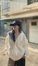 衣品元美式復古格子連帽開(kāi)衫外套女2025春秋季新款寬松休閑百搭衛衣上衣 白色 L 白色（100-120斤） 曬單實(shí)拍圖