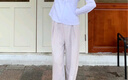 森馬（Semir）休閑褲女質(zhì)感慕斯褲慵懶垂感時(shí)尚秋季氣質(zhì)寬松軟糯肌理闊腿褲 粉紫70001 M 曬單實(shí)拍圖
