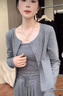 溫格芳休閑褲女2025秋季新款慵懶風穿搭時尚運動套裝氣質顯瘦開衫闊腿褲 淺灰色 M 曬單實拍圖