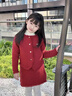 FIDQIOG國際品牌女童紅棉衣新年拜年服童裝秋冬厚針織毛衣大童套裝 安可拉紅 KT18026 170 cm 曬單實(shí)拍圖