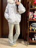 億梵莎棉服女2025新款冬季羽棉襖絨服女bf風(fēng)派克工裝國潮獨特超好看外套 白灰色 均碼 （可聯(lián)系客服備注碼數） 曬單實(shí)拍圖