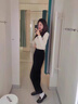 皮爾卡丹西褲女春秋寬松直筒褲顯瘦中年媽媽褲子職業(yè)西裝褲黑色大碼加絨灰 黑色松緊腰加絨款 黑色松緊腰加 4XL 穿139-148斤 曬單實(shí)拍圖