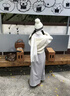 BIBK日本條紋針織帽女秋冬復(fù)古保暖大毛球護(hù)耳防寒套頭帽包頭毛線帽 米白色 曬單實(shí)拍圖