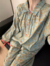 族瑪士2025新款淺春系睡衣女春秋季純棉高級感夏天大碼可外穿家居服套裝 S83572#迷霧森林綠 M 【建議154-165CM/80-120斤】 曬單實(shí)拍圖
