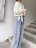 妍莉芬（yanlifen）衛(wèi)衣女裝小個(gè)子休閑職業(yè)秋季新款女裝套裝2025年秋裝衣服兩件套裝 白色針織衫+藍(lán)色直筒闊腿褲 S 曬單實(shí)拍圖