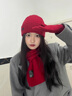 玖慕（JIUMU）紅色圍巾女冬保暖中國紅純羊毛帽子手套三件套本命年生日禮物海棠紅-精致禮盒裝 曬單實(shí)拍圖