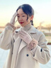 貓人手套女羊絨手套女士冬季防寒觸屏手套雙層加厚兔毛保暖女手套 珠光米 均碼 曬單實(shí)拍圖