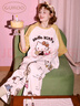 果殼（Gukoo）睡衣女夏季HelloKitty可愛卡通印花新款女士家居服套裝 米白  S 曬單實(shí)拍圖
