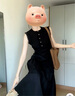 羅蒙（ROMON）法式黑色氣質(zhì)無(wú)袖連衣裙子女2025夏季新款感掐腰修身顯瘦長(cháng)裙 黑色 XL 60/65kg 曬單實(shí)拍圖
