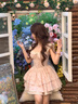 派吉鯊法式甜美碎花小飛袖連衣裙夏季新款千金感收腰純欲風公主蓬蓬裙 粉色公主蓬蓬裙 M 建議90-100斤 曬單實拍圖