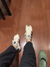 康莉復(fù)古阿甘鞋休閑鞋女2025春季新款松弛感黃色德訓(xùn)鞋超火薄底鞋 米色/紅色 37 (235mm) 曬單實(shí)拍圖