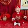 G.DUCKKIDS寶寶百天秋款紅色衣服嬰兒喜慶百日宴爬服嬰幼兒周歲生日抓周禮服 龍年周歲服 80cm (建議18-22斤) 曬單實(shí)拍圖