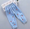 伊頓德魯女童防蚊褲夏季薄長(cháng)褲兒童裝天絲牛仔褲子女寶寶夏裝燈籠褲 淺藍色草莓 【薄款長(cháng)褲】 100cm 曬單實(shí)拍圖