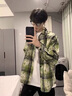 魄克牛油果綠色扎染格子襯衫男春秋季日系復古高級感痞帥長(cháng)袖襯衣外套 綠格 XL 【推薦125-145斤】 曬單實(shí)拍圖