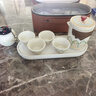 瓷牌茗茶具（cipaiming teaset）旅行茶具套裝戶(hù)外便攜式陶瓷快客杯一壺四杯辦公室功夫茶壺泡茶 白古茗1壺4杯+罐盤(pán)+棕皮包+巾夾 曬單實(shí)拍圖
