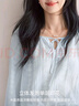 伊芙麗（eifini）蔣欣代言印花寬松系帶領(lǐng)子襯衫女2025新款通勤休閑小上衣女 藍色 XL 135-150斤 曬單實(shí)拍圖