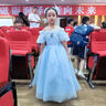 迪牧歐女童花童晚禮服藍色兒童生日宴會(huì )公主裙主持人鋼琴演奏走秀表演服 藍色 110 曬單實(shí)拍圖