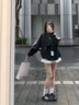 設計感三條杠蝴蝶結黑色衛衣女2025秋季新款韓系長(cháng)袖上衣外套 黑色 M 曬單實(shí)拍圖