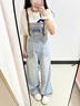 DALEY MODE美式牛仔褲女2025新款吊帶設(shè)計(jì)寬松bf風(fēng)減齡休閑顯瘦闊腿牛仔褲女 水洗藍(lán) L 曬單實(shí)拍圖