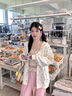 大魚(yú)界線(xiàn)（dayujiexian）奶fufu學(xué)生連帽碎花衛衣外套女2025秋開(kāi)衫拉鏈寬松休閑學(xué)院風(fēng)薄款 杏色 M 建議95-110斤 曬單實(shí)拍圖