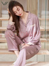 軒靚睡衣女士春秋款仿真絲綢夏季長(zhǎng)袖冰絲家居服套裝  61952霧紫 L 曬單實(shí)拍圖