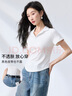 浪莎短袖t恤女夏款純欲風簡約純色百搭polo衫修身顯瘦弧形下擺上衣 曬單實拍圖