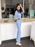 紫魅俏西裝職業(yè)裝女套裝夏季七分袖時尚空姐制服美容師院正裝前臺工作服 粉色(上衣+短裙) M 曬單實拍圖