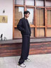 貓人褲子男秋季美式高街cleanfit廓形垂感西褲休閑寬松款直筒微喇長(cháng)褲 K69黑色 XL （建議135-150斤） 曬單實(shí)拍圖