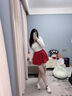 冶芷紅色蓬蓬花苞裙女夏薄款高腰防走光半身裙小個子a字百褶短裙 復(fù)古紅色花苞短裙 L 曬單實(shí)拍圖