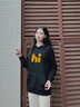 一寸相思黑色連帽衛(wèi)衣女款秋冬2025新款爆款寬松大碼長(zhǎng)袖上衣加絨加厚外套 黑色-字母Hi【春秋款】 XL 【150-170斤】 曬單實(shí)拍圖