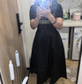 歐時力OCHIRLY 假兩件羊毛毛織連衣裙條紋撞色傘裙女2025春夏新款 黑色 M 曬單實拍圖