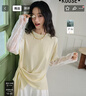 闊色（kuose）黃色假兩件蕾絲長(cháng)袖T恤女25新款初夏穿搭不規則綁帶薄上衣粉 黃色 S 曬單實(shí)拍圖