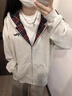 棉致美式復(fù)古格子開衫衛(wèi)衣女春秋季2025新款oversize慵懶風(fēng)連帽外套 H0019白灰色【常規(guī)高品質(zhì)31.5】 L 100-120斤 曬單實(shí)拍圖
