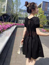 綠夕（REAXUR）小香風(fēng)連衣裙子夏天女裝2025夏季新款氣質(zhì)女神范黑色裙子收腰顯瘦 黑色 XL （建議119斤-128斤） 曬單實拍圖