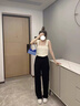 魯雅爾冰絲窄版闊腿西裝休閑褲女夏季新款高腰寬松顯瘦垂感百搭直筒褲子 黑色 M 曬單實(shí)拍圖