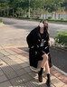 春乏中長(cháng)款過(guò)膝加厚牛角扣毛呢外套女韓式黑色小個(gè)子呢子大衣女 黑色 XS 建議105斤以下 曬單實(shí)拍圖