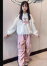 小咕嘟熊女童套裝春秋2025新款洋氣中大兒童時髦連帽衛(wèi)衣秋季工裝褲兩件套 粉色 130 曬單實拍圖
