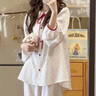 果殼（Gukoo）睡衣女春秋款HelloKitty聯(lián)名甜美可愛(ài)翻領(lǐng)家居服套裝 奶白 M 曬單實(shí)拍圖