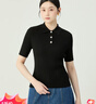 哥弟真的好（GIRDEAR）女裝豎坑條修身短袖Polo針織T恤衫女A301079 黑 L (4碼) 曬單實拍圖