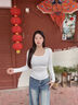 班尼路（Baleno）簡(jiǎn)約方領(lǐng)褶皺修身長(cháng)袖T恤女2025年秋季新款舒適休閑設計感打底衫 曬單實(shí)拍圖
