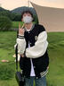 真維斯（Jeanswest）重磅棒球服男春秋季寬松潮流百搭外套青少年學(xué)生開(kāi)衫夾克男女同款 黑色(復古字體胸標) L (體重120-140斤左右) 曬單實(shí)拍圖