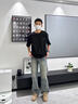 燦圖淺藍色提花牛仔褲男夏春秋季美式高街vibe褲子痞帥潮流直筒微喇褲 復古藍 XL 曬單實(shí)拍圖
