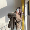雅格羅伊海寧真獺兔毛皮草女短款2024新款外套皮毛一體毛毛外套冬季毛絨大 卡其色 S 寬松版胸圍106建議體重90-120 曬單實(shí)拍圖