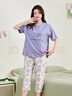 秋鹿【5A抑菌】帶胸墊純棉睡衣女生夏天款短袖七分褲褲全棉家居服套裝 香芋紫 2XL （推薦145-165斤） 曬單實(shí)拍圖
