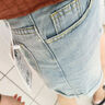 延芮淺藍色字母刺繡高腰牛仔短褲女夏季寬松顯瘦小個(gè)子a字闊腿熱 淺藍色 M 【102-112斤】 曬單實(shí)拍圖