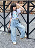 G.DUCKKIDS女童褲子春秋裝兒童長(zhǎng)褲大童闊腿褲大童女孩秋冬初中生直筒牛仔褲 藍(lán)色春秋款 120 cm 曬單實(shí)拍圖