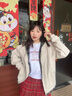 OEMG美式工裝假兩件外套男士秋季新款高級(jí)感痞帥格子拼接運(yùn)動(dòng)上夾克 珍珠白 XL [建議110-130斤] 曬單實(shí)拍圖