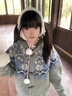 妃奧絨灰色費爾島牛角扣連帽加厚針織開(kāi)衫毛衣外套女秋冬慵懶風(fēng)復古上衣 海島藍 M 曬單實(shí)拍圖