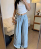 貞喜氣奶芙山本休閑褲女夏季薄款褲子垂感慵懶風(fēng)速干透氣闊腿褲西裝褲 海鹽藍 M 建議95-110斤 曬單實(shí)拍圖